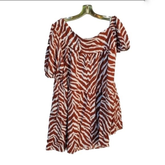 Puff Sleeve Ruffle Hem One Shoulder Smock Dress NWOT Asymmetrical Neck - Picture 4 of 6